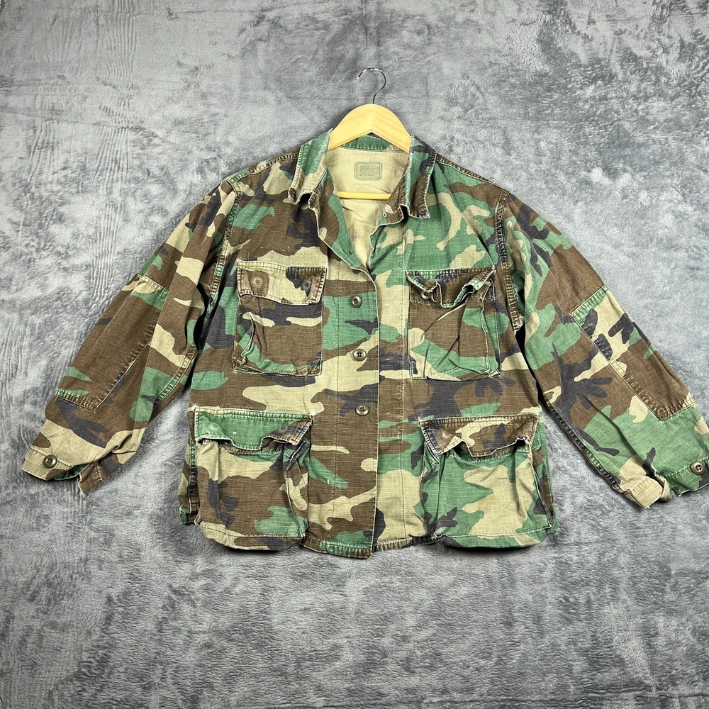 Vintage Battle Dress Uniform Field Shirt Mens XS Green Camouflage US Military